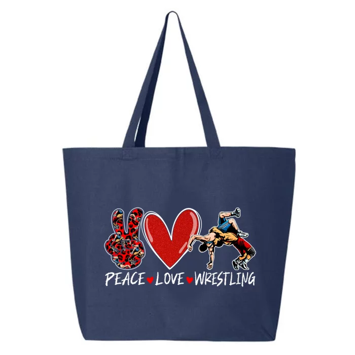 Peace Love Wrestling Game Day Outfit Leopard Mothers Day Great Gift 25L Jumbo Tote