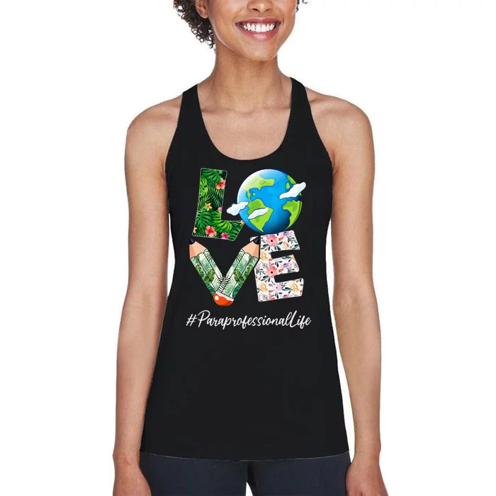 Paraprofessional Love World Earth Day Save the Planet Women's Racerback Tank