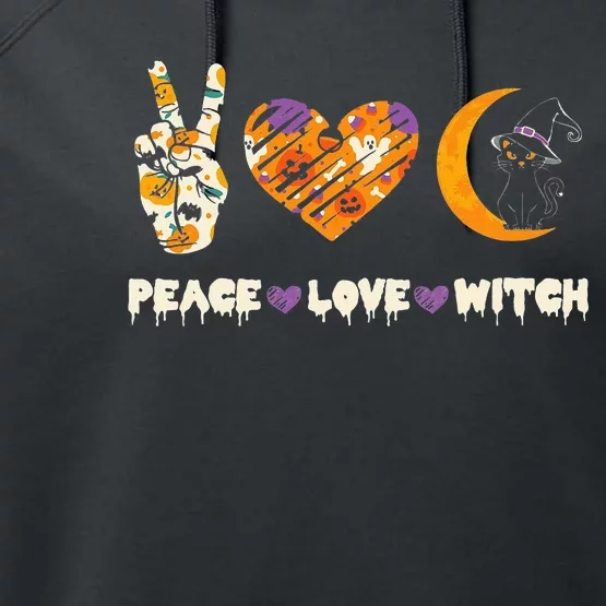 Peace Love Witch Cat Horror Halloween 2024 Performance Fleece Hoodie