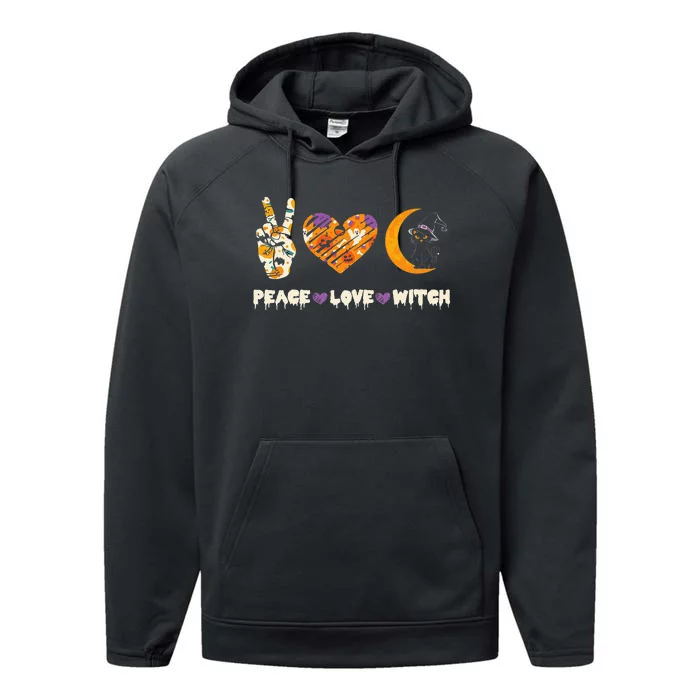 Peace Love Witch Cat Horror Halloween 2024 Performance Fleece Hoodie