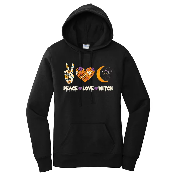 Peace Love Witch Cat Horror Halloween 2024 Women's Pullover Hoodie