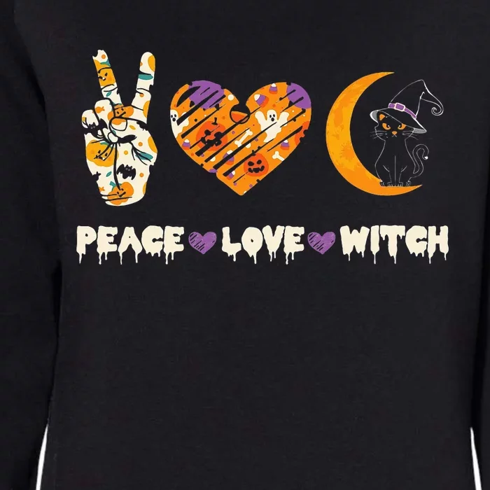 Peace Love Witch Cat Horror Halloween 2024 Womens California Wash Sweatshirt