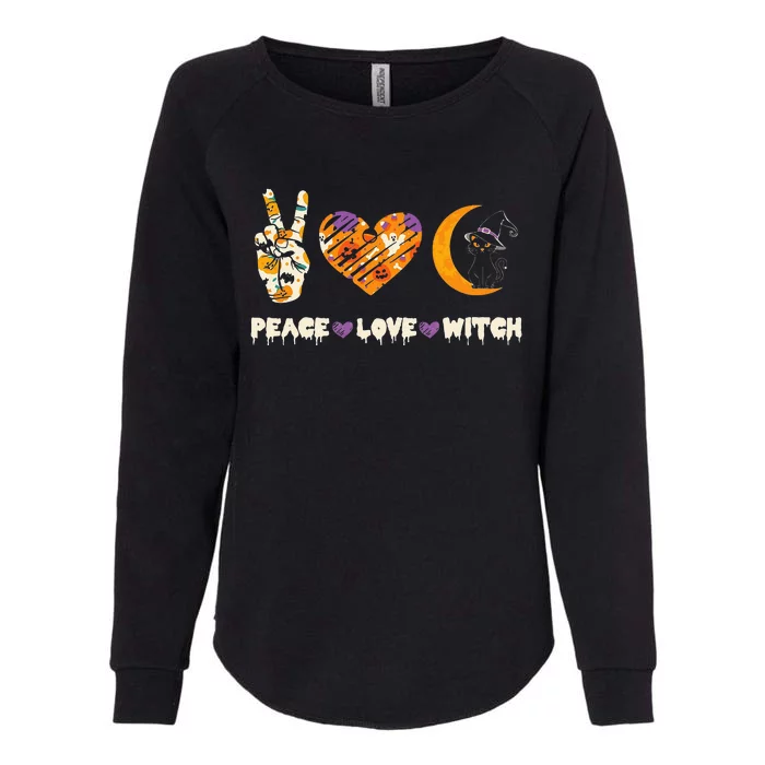 Peace Love Witch Cat Horror Halloween 2024 Womens California Wash Sweatshirt