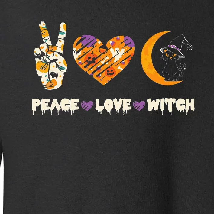 Peace Love Witch Cat Horror Halloween 2024 Toddler Sweatshirt