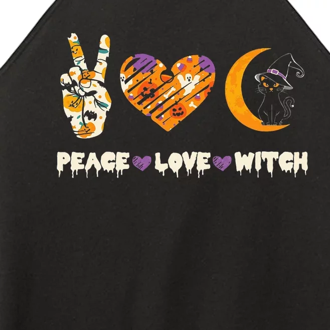 Peace Love Witch Cat Horror Halloween 2024 Women’s Perfect Tri Rocker Tank