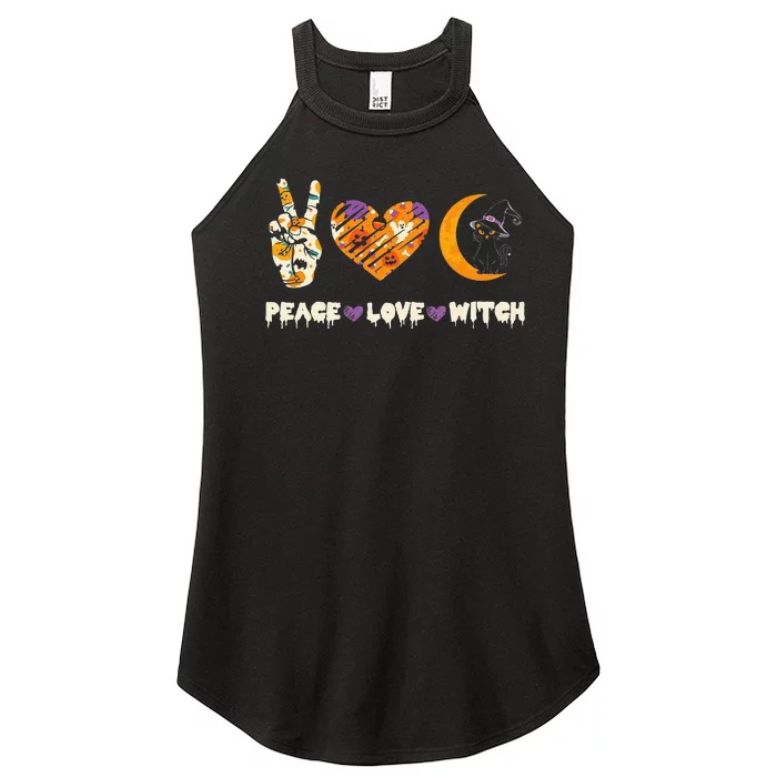 Peace Love Witch Cat Horror Halloween 2024 Women’s Perfect Tri Rocker Tank