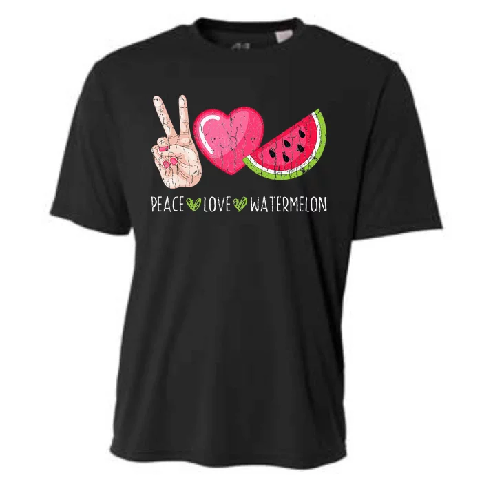 Peace Love Watermelon Funny Summer Fruit Lover Graphic Cooling Performance Crew T-Shirt