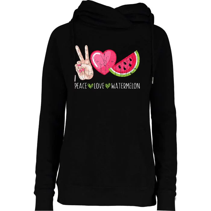 Peace Love Watermelon Funny Summer Fruit Lover Graphic Womens Funnel Neck Pullover Hood