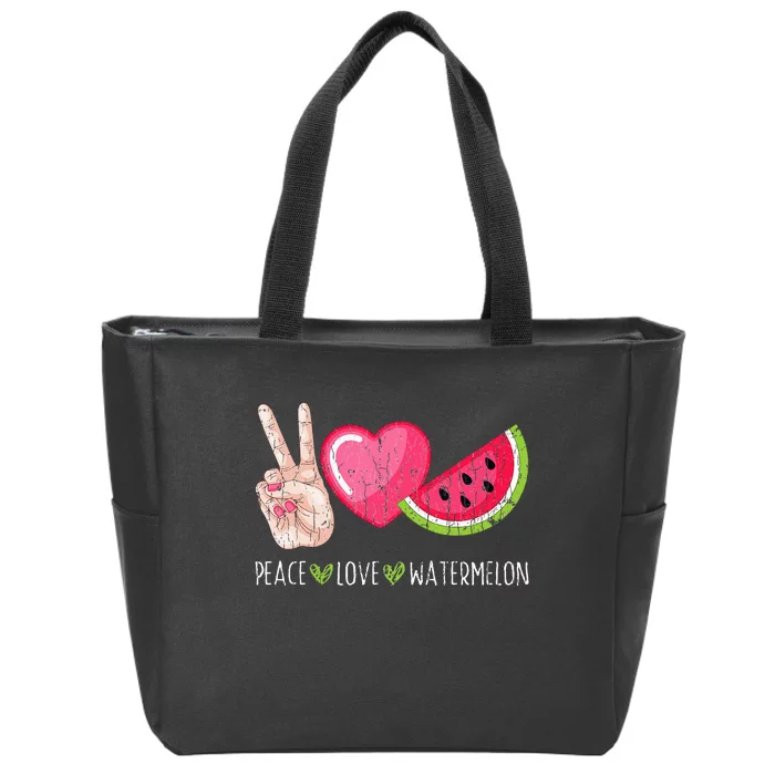 Peace Love Watermelon Funny Summer Fruit Lover Graphic Zip Tote Bag