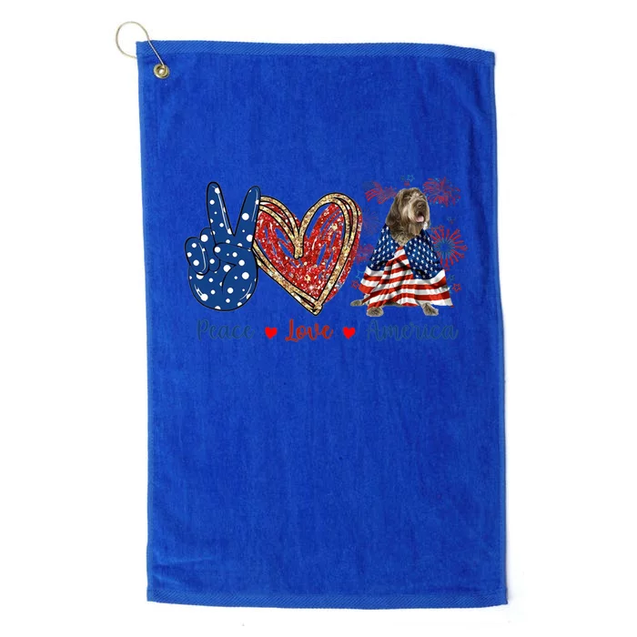 Peace Love Wirehaired Pointing Griffon Dog Patriotic America Gift Platinum Collection Golf Towel