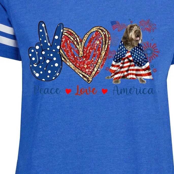 Peace Love Wirehaired Pointing Griffon Dog Patriotic America Gift Enza Ladies Jersey Football T-Shirt