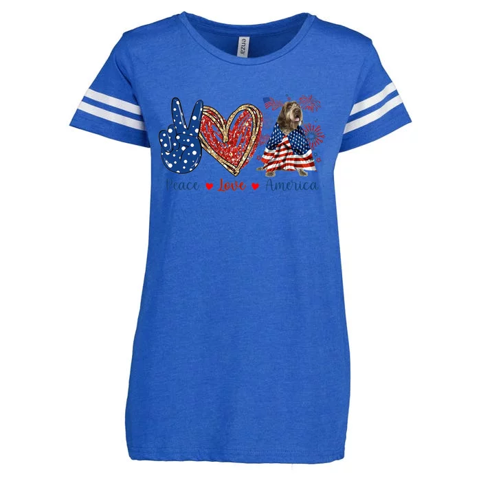 Peace Love Wirehaired Pointing Griffon Dog Patriotic America Gift Enza Ladies Jersey Football T-Shirt