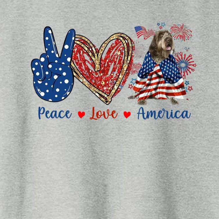 Peace Love Wirehaired Pointing Griffon Dog Patriotic America Cute Gift Women's Crop Top Tee