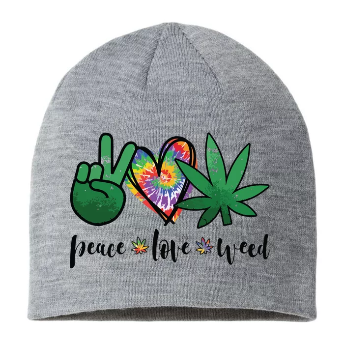 Peace Love Weed Marijuana Hippie Weed Cannabis 420 Stoner 8 1/2in Sustainable Knit Beanie