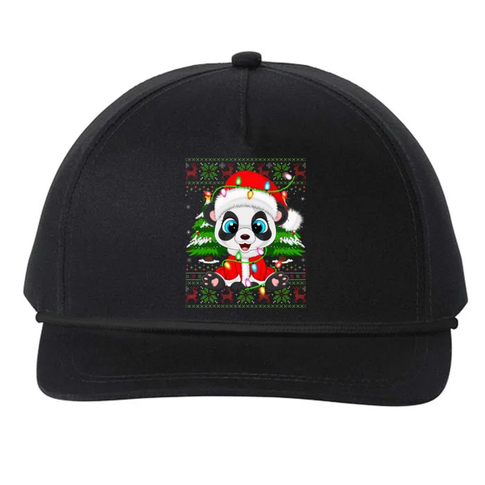 Panda Lover Xmas Lights Ugly Santa Panda Christmas Snapback Five-Panel Rope Hat