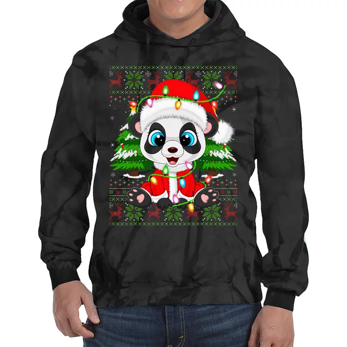 Panda Lover Xmas Lights Ugly Santa Panda Christmas Tie Dye Hoodie