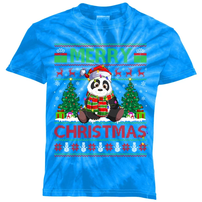 Panda Lover Xmas Lighting Santa Ugly Panda Christmas Gift Kids Tie-Dye T-Shirt