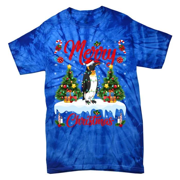 Penguin Lover Xmas Lighting Santa Emperor Penguin Christmas Great Gift Tie-Dye T-Shirt