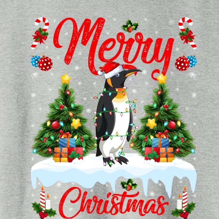 Penguin Lover Xmas Lighting Santa Emperor Penguin Christmas Great Gift Women's Crop Top Tee