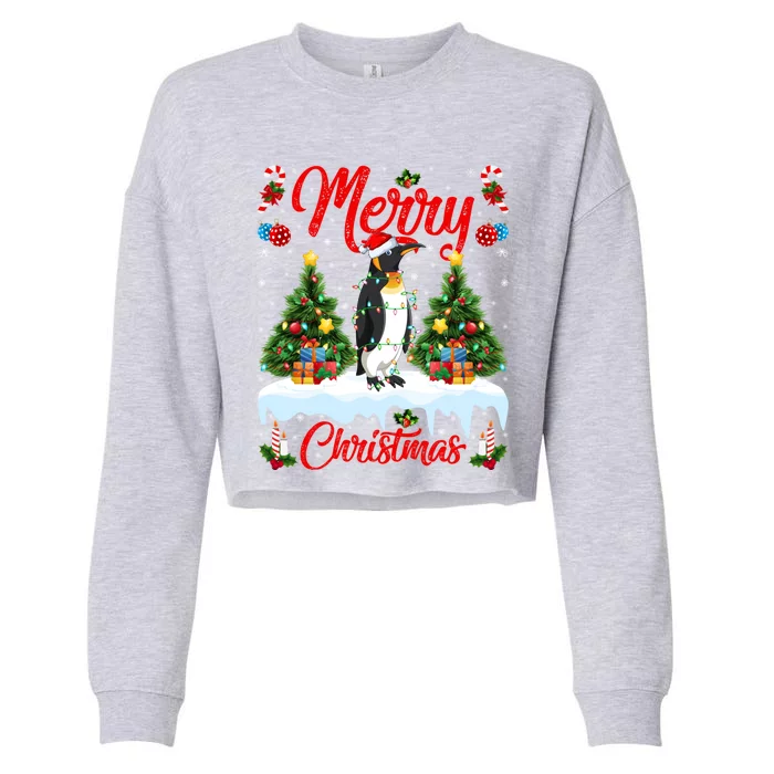 Penguin Lover Xmas Lighting Santa Emperor Penguin Christmas Great Gift Cropped Pullover Crew