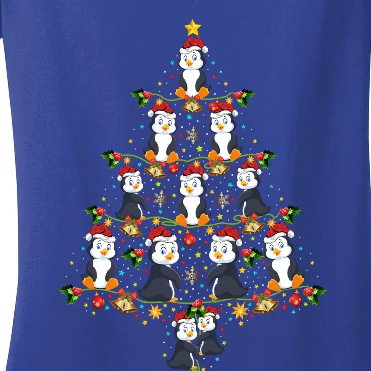 Penguin Lover Xmas Matching Santa Penguin Christmas Tree Funny Gift Women's V-Neck T-Shirt