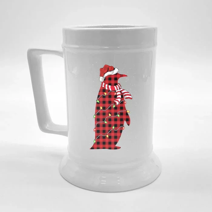 Penguin Lover Xmas Gift Santa Hat Penguin Pajama Christmas Gift Front & Back Beer Stein