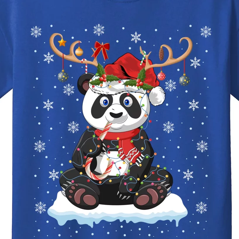 Panda Lover Xmas Gift Santa Hat Reindeer Panda Christmas Cool Gift Kids T-Shirt