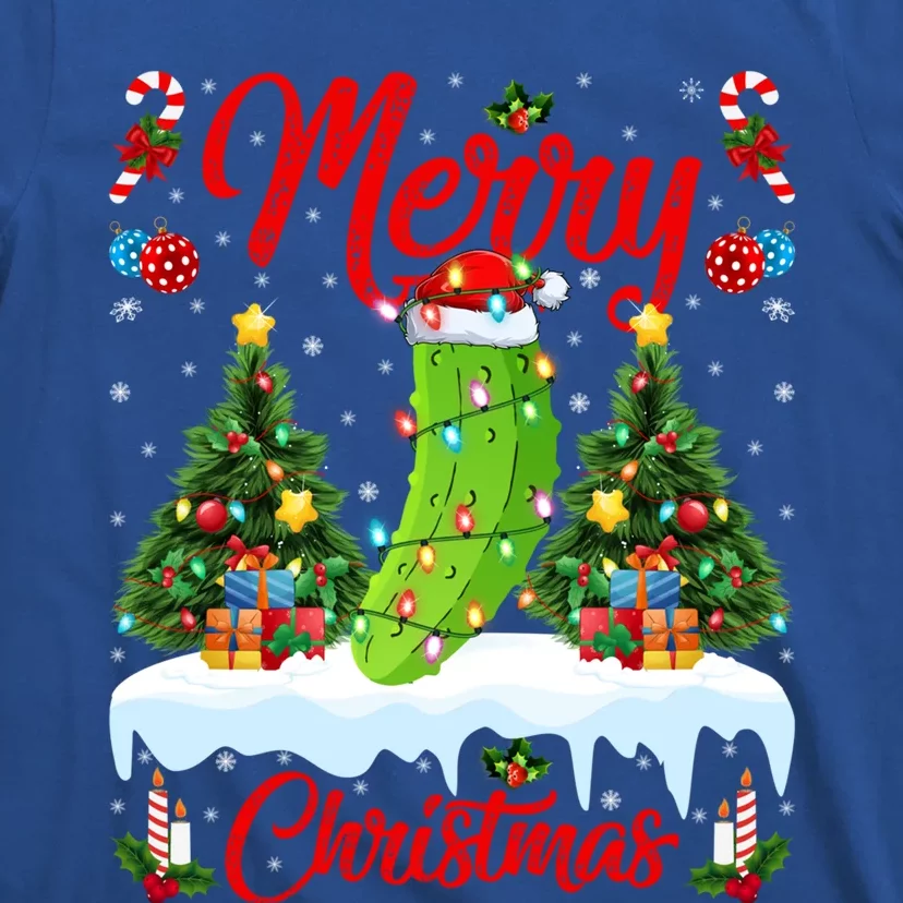 Pickle Lover Xmas Lighting Santa Hat Pickle Christmas Cool Gift T-Shirt