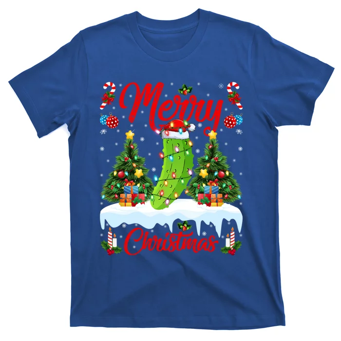 Pickle Lover Xmas Lighting Santa Hat Pickle Christmas Cool Gift T-Shirt