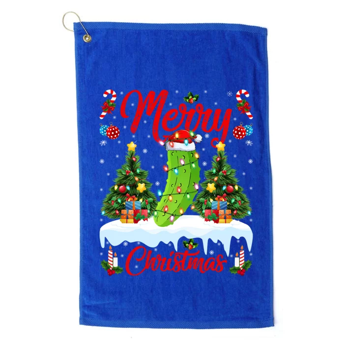 Pickle Lover Xmas Lighting Santa Hat Pickle Christmas Cool Gift Platinum Collection Golf Towel