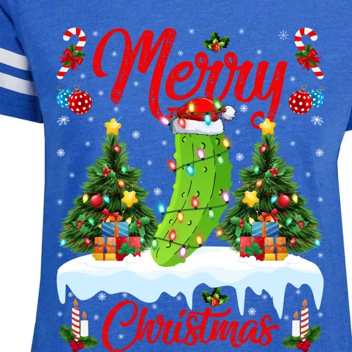 Pickle Lover Xmas Lighting Santa Hat Pickle Christmas Cool Gift Enza Ladies Jersey Football T-Shirt