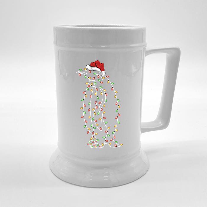 Penguin Lover Xmas Gift Santa Hat Lighting Penguin Christmas Gift Front & Back Beer Stein