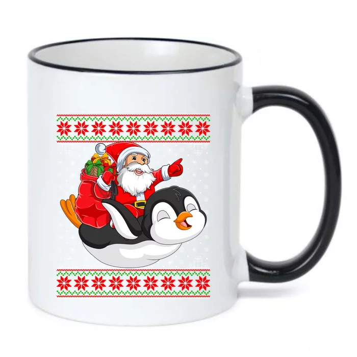 Penguin Lover Xmas Ugly Santa Riding Penguin Christmas Gift Black Color Changing Mug