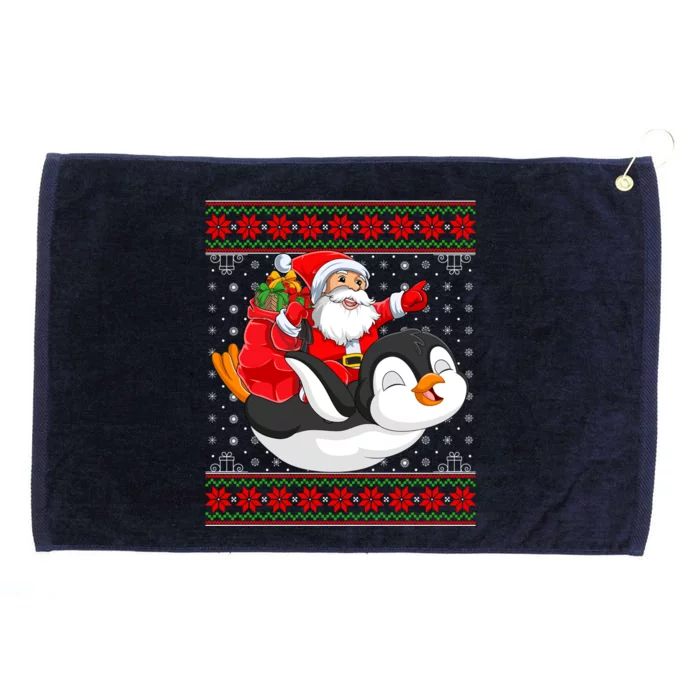 Penguin Lover Xmas Ugly Santa Riding Penguin Christmas Gift Grommeted Golf Towel