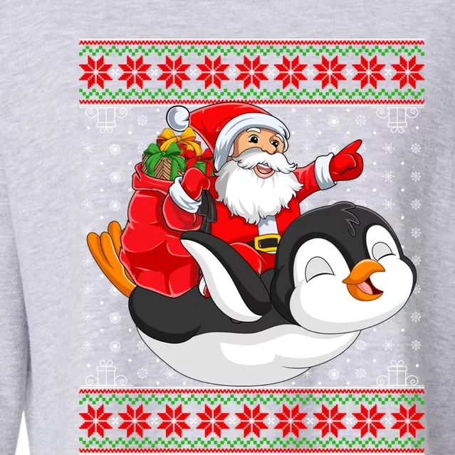 Penguin Lover Xmas Ugly Santa Riding Penguin Christmas Gift Cropped Pullover Crew