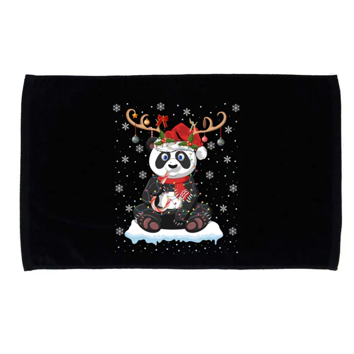 Panda Lover Xmas Lighting Reindeer Santa Hat Panda Christmas Gift Microfiber Hand Towel