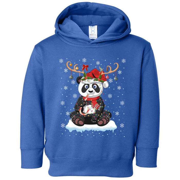 Panda Lover Xmas Lighting Reindeer Santa Hat Panda Christmas Gift Toddler Hoodie