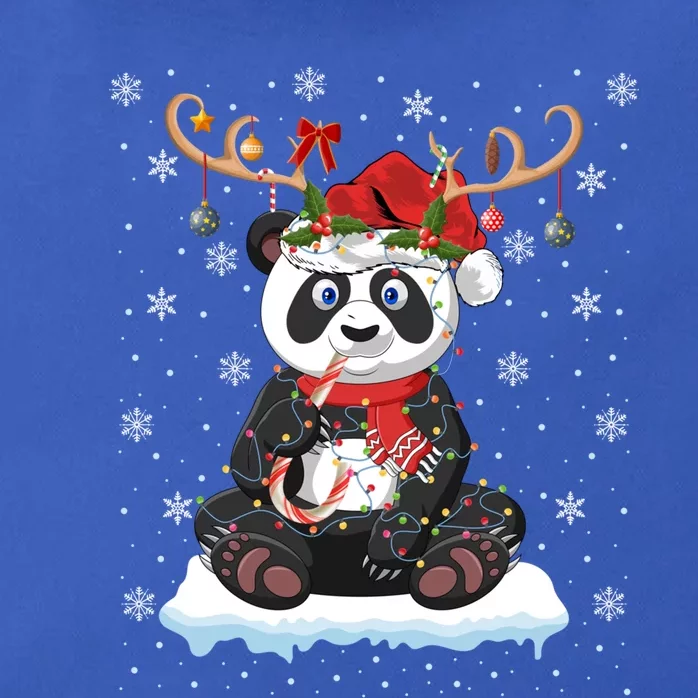 Panda Lover Xmas Lighting Reindeer Santa Hat Panda Christmas Gift Zip Tote Bag