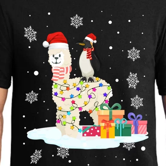 Penguins Lover Xmas Lighting Penguin Riding Llama Christmas Cool Gift Pajama Set