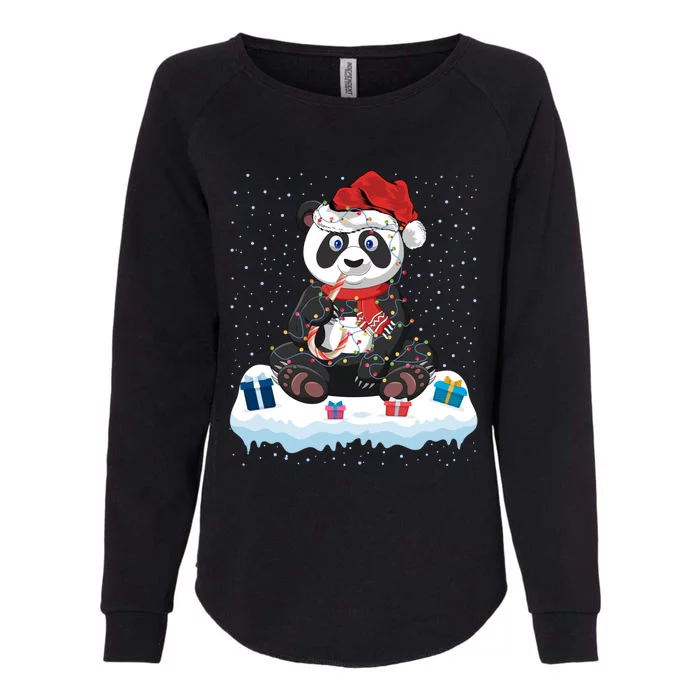 Panda Lover Xmas Lighting Santa Hat Panda Christmas Cool Gift Womens California Wash Sweatshirt