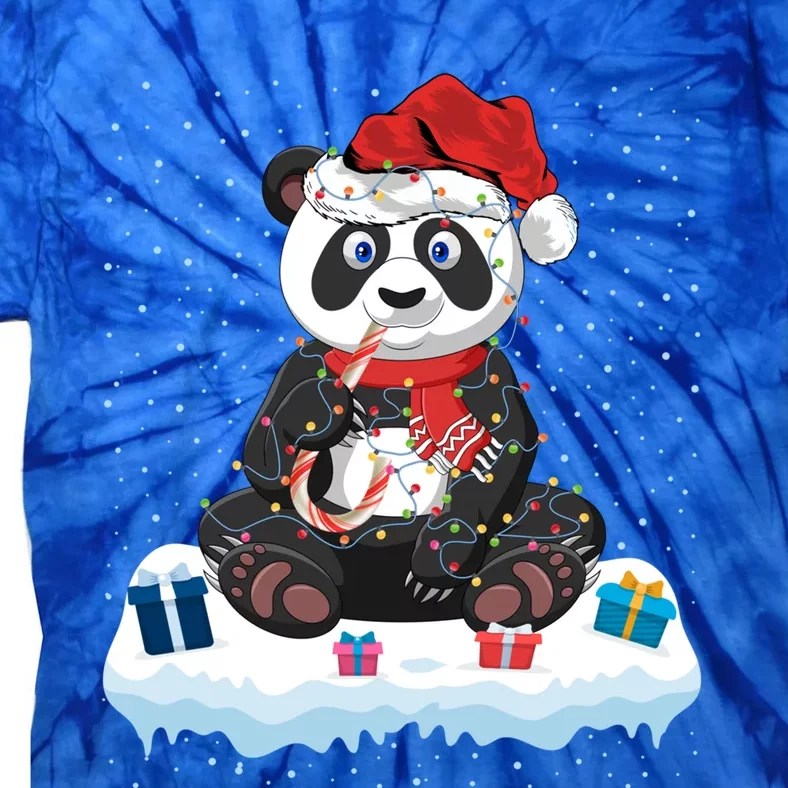 Panda Lover Xmas Lighting Santa Hat Panda Christmas Cool Gift Tie-Dye T-Shirt