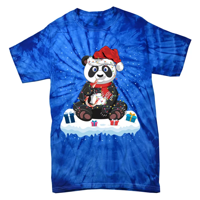 Panda Lover Xmas Lighting Santa Hat Panda Christmas Cool Gift Tie-Dye T-Shirt