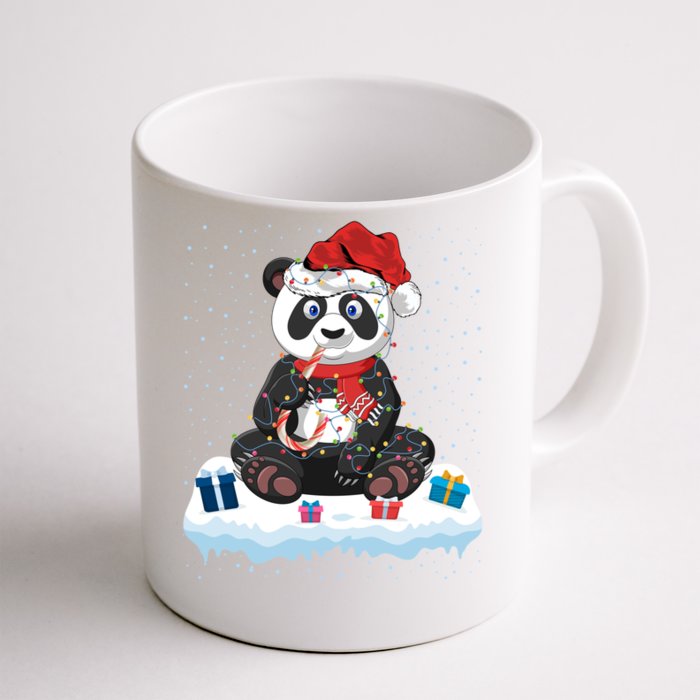 Panda Lover Xmas Lighting Santa Hat Panda Christmas Cool Gift Front & Back Coffee Mug