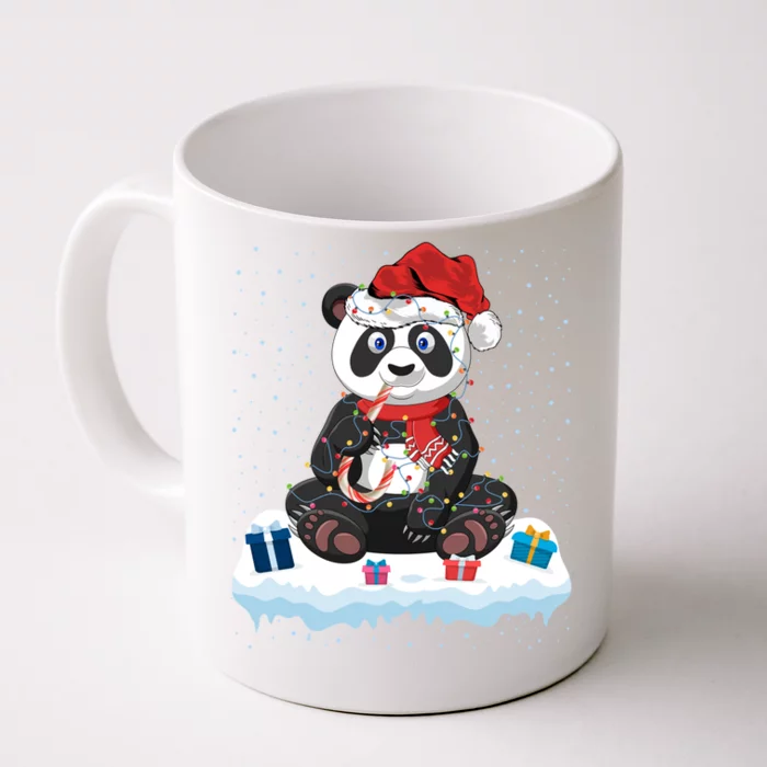 Panda Lover Xmas Lighting Santa Hat Panda Christmas Cool Gift Front & Back Coffee Mug