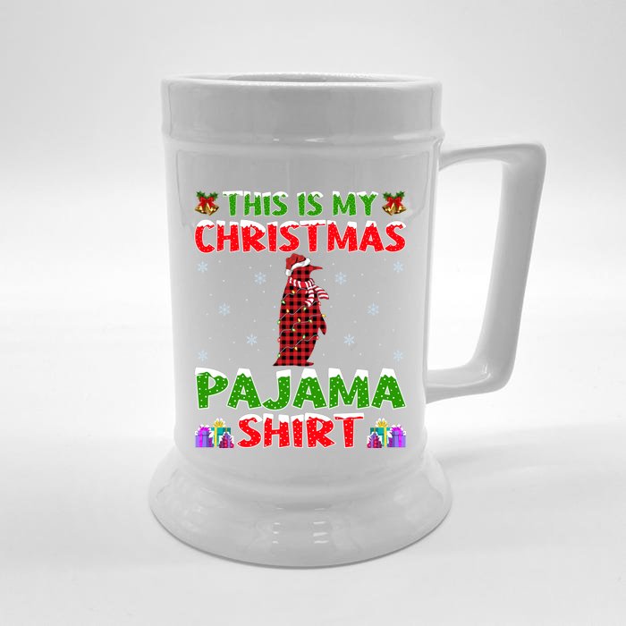 Penguin Lover Xmas Gift This Is My Christmas Penguin Pajama Gift Front & Back Beer Stein