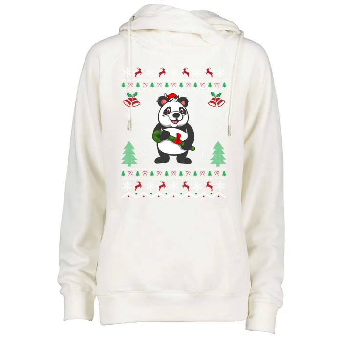 Panda Lover Xmas Ugly Santa Hat Panda Christmas Gift Womens Funnel Neck Pullover Hood