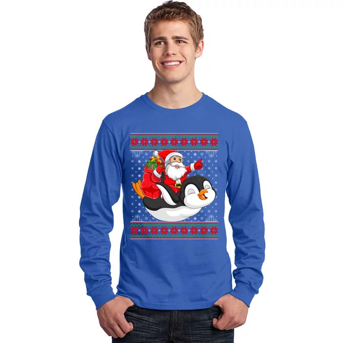 Penguin Lover Xmas Ugly Santa Riding Penguin Christmas Cute Gift Long Sleeve Shirt