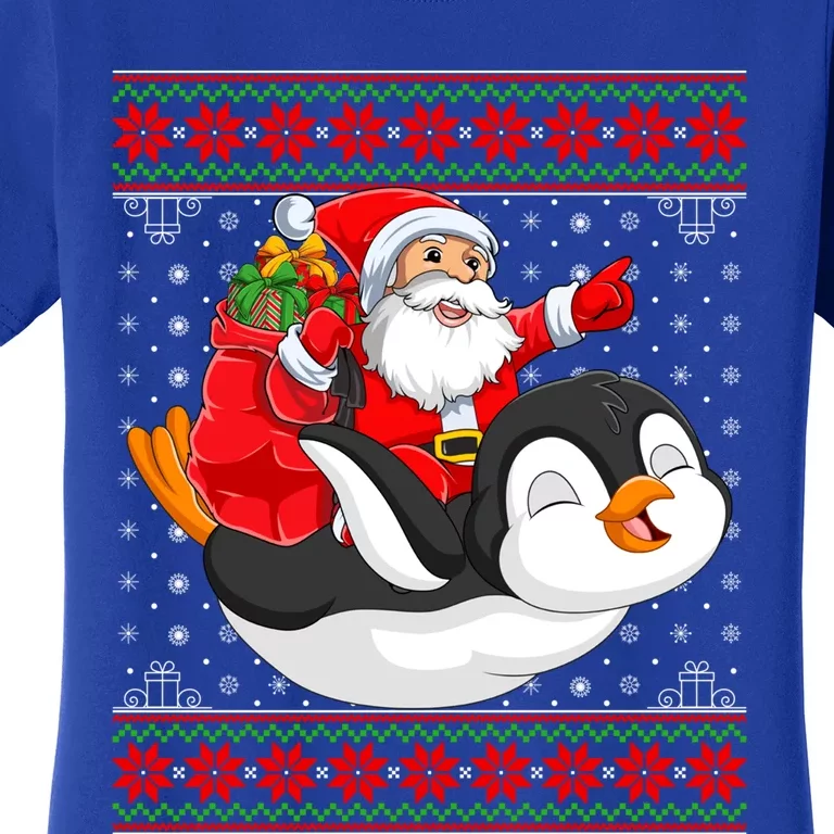 Penguin Lover Xmas Ugly Santa Riding Penguin Christmas Cute Gift Women's T-Shirt