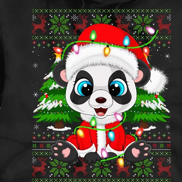 Panda Lover Xmas Lights Ugly Santa Panda Christmas Tie Dye Hoodie