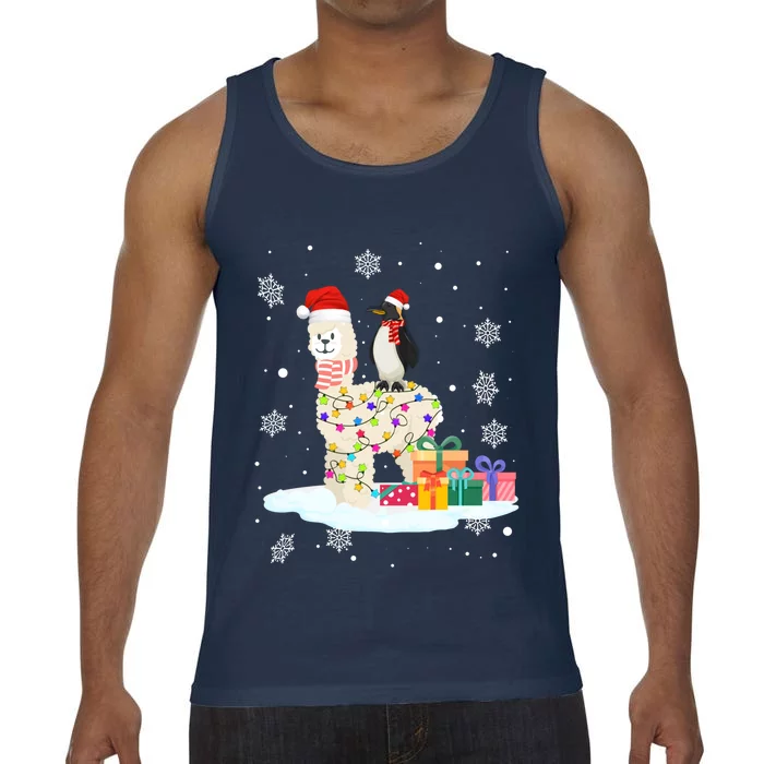 Penguins Lover Xmas Lighting Penguin Riding Llama Christmas Cute Gift Comfort Colors® Tank Top